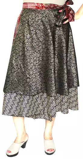 Two Layers Women's Indian Sari Magic Wrap Skirt