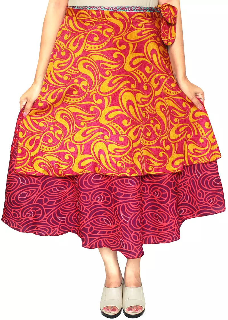 Two Layers Women's Indian Sari Magic Wrap Skirt