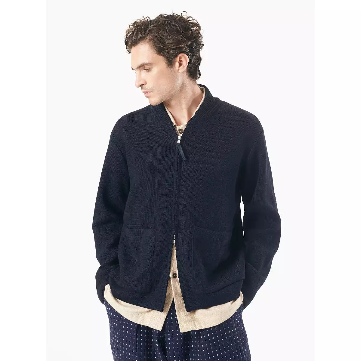 Universal Works Zip Knit Work Jacket 29456 Merino Knit navy