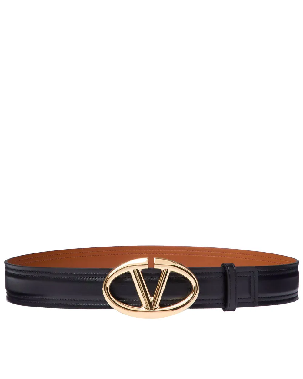 VLogo Moon Reversible Belt in Black and Tan