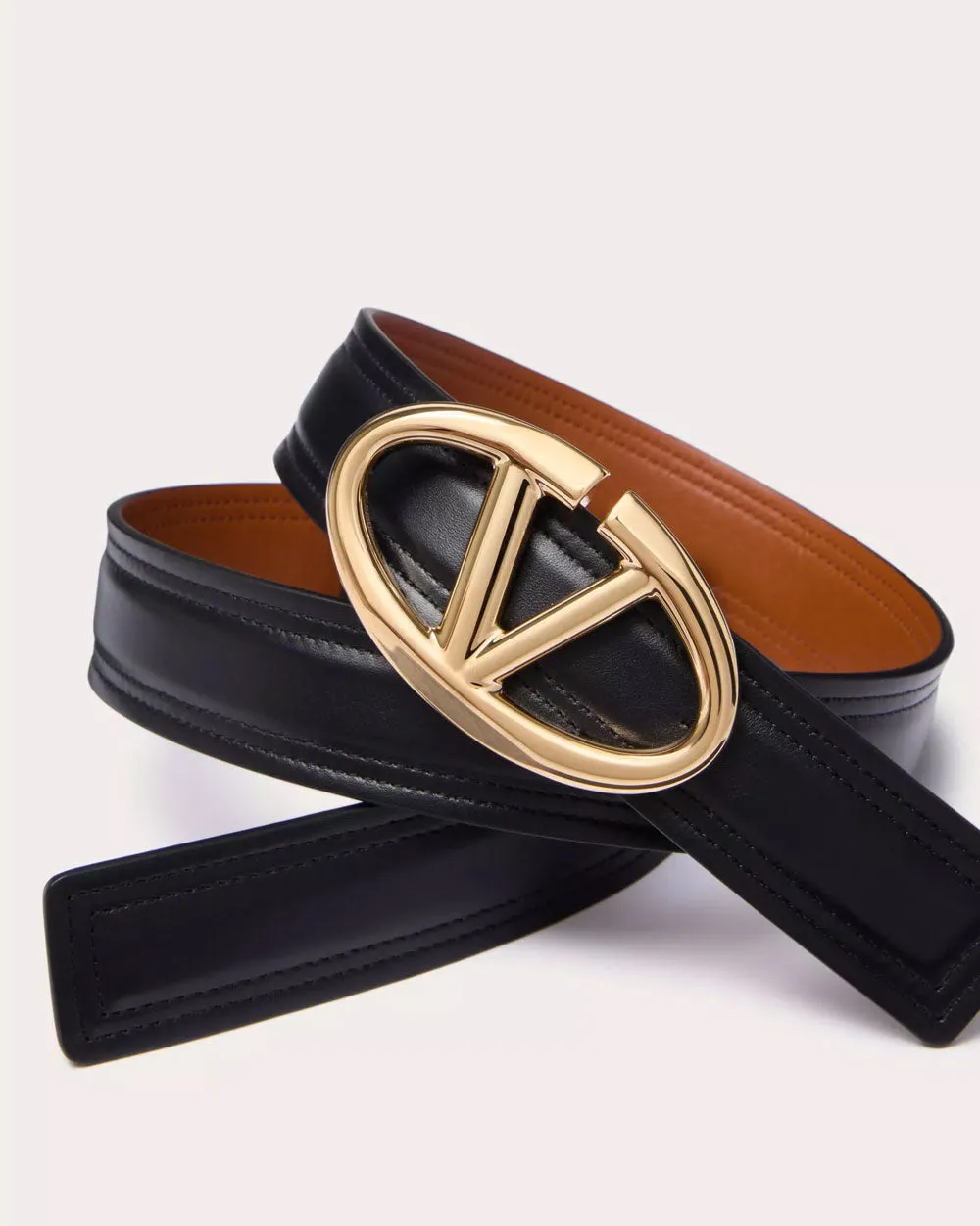 VLogo Moon Reversible Belt in Black and Tan