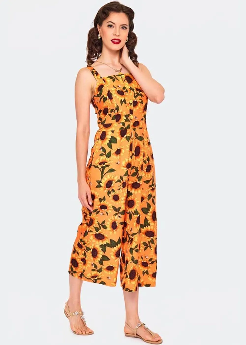 Voodoo Vixen Sunflower 40's Jumpsuit Orange