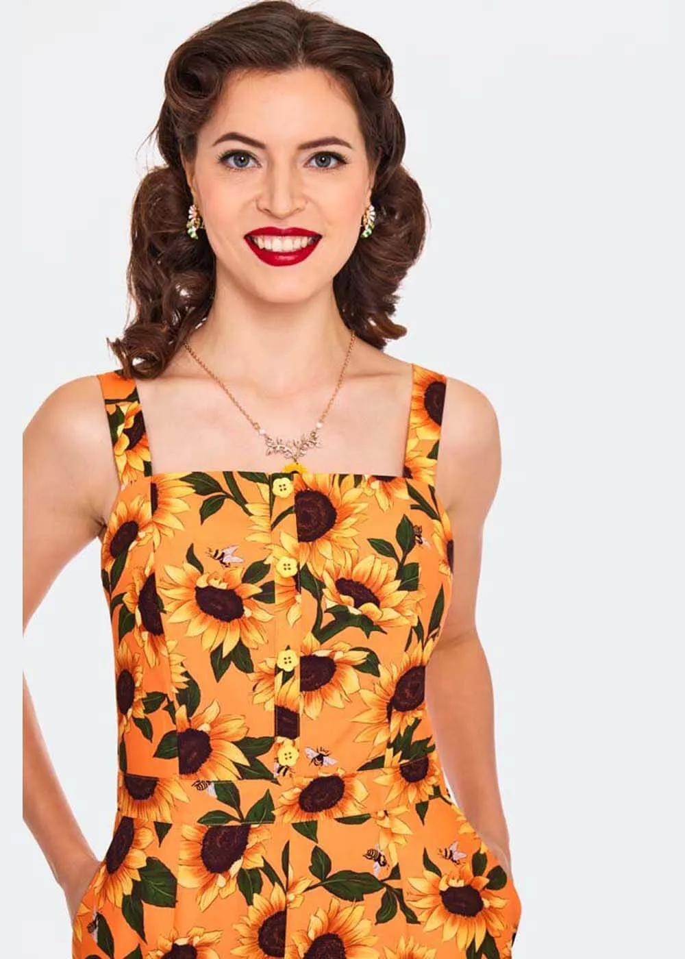 Voodoo Vixen Sunflower 40's Jumpsuit Orange