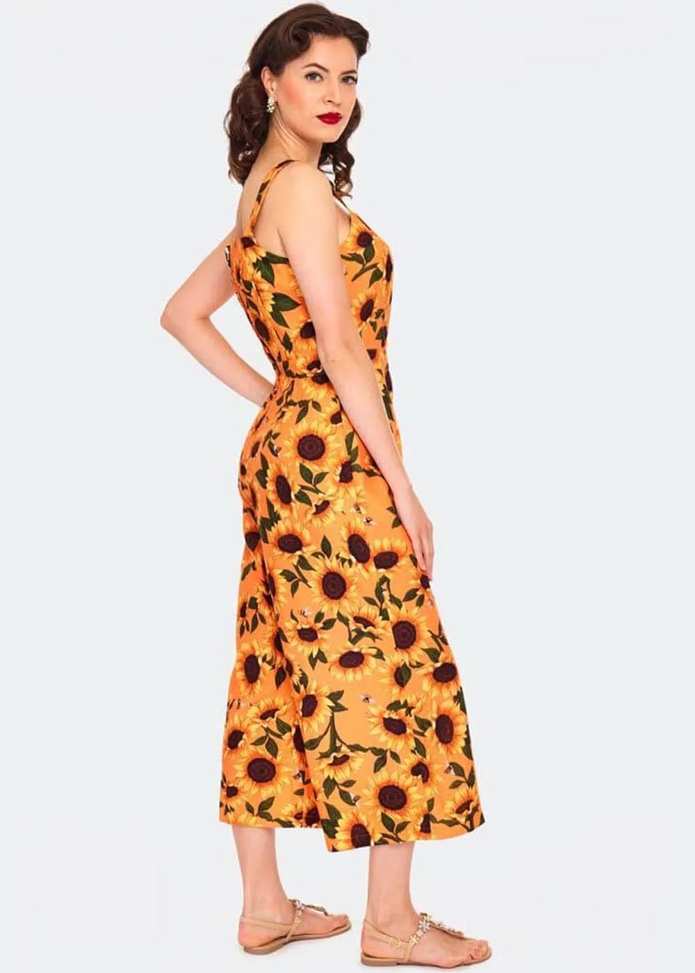 Voodoo Vixen Sunflower 40's Jumpsuit Orange