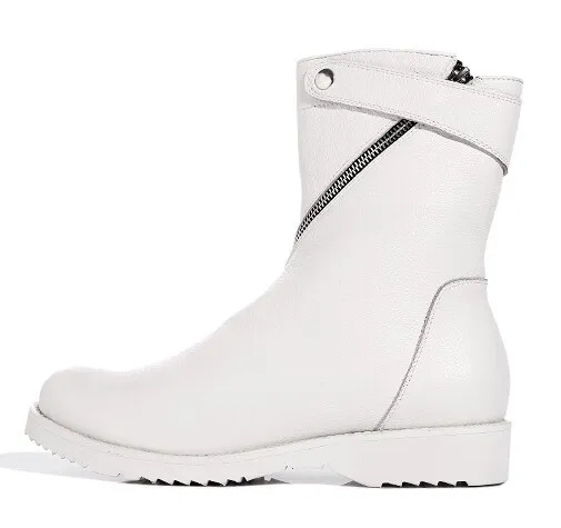 White Diagonal Zipper High Top Round Head Sneakers Mens Boots Shoes