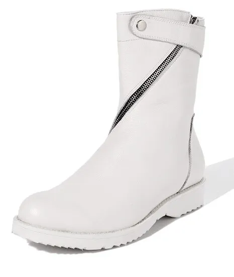 White Diagonal Zipper High Top Round Head Sneakers Mens Boots Shoes