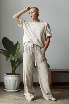 Wide Leg Linen Drawstring Pants | Stone