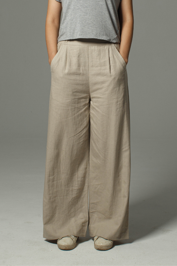 Wide Leg Linen Drawstring Pants | Stone