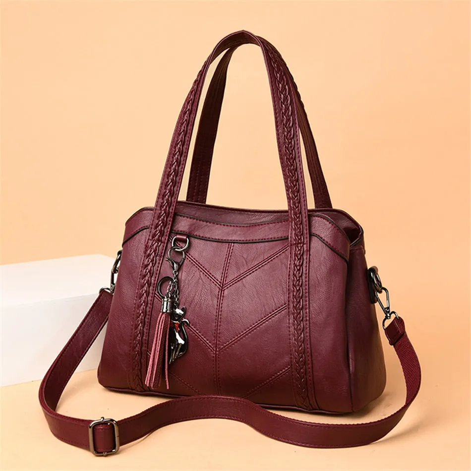 Women's Casual Soft Leather 3 layers Crossbody Messenger Handbags