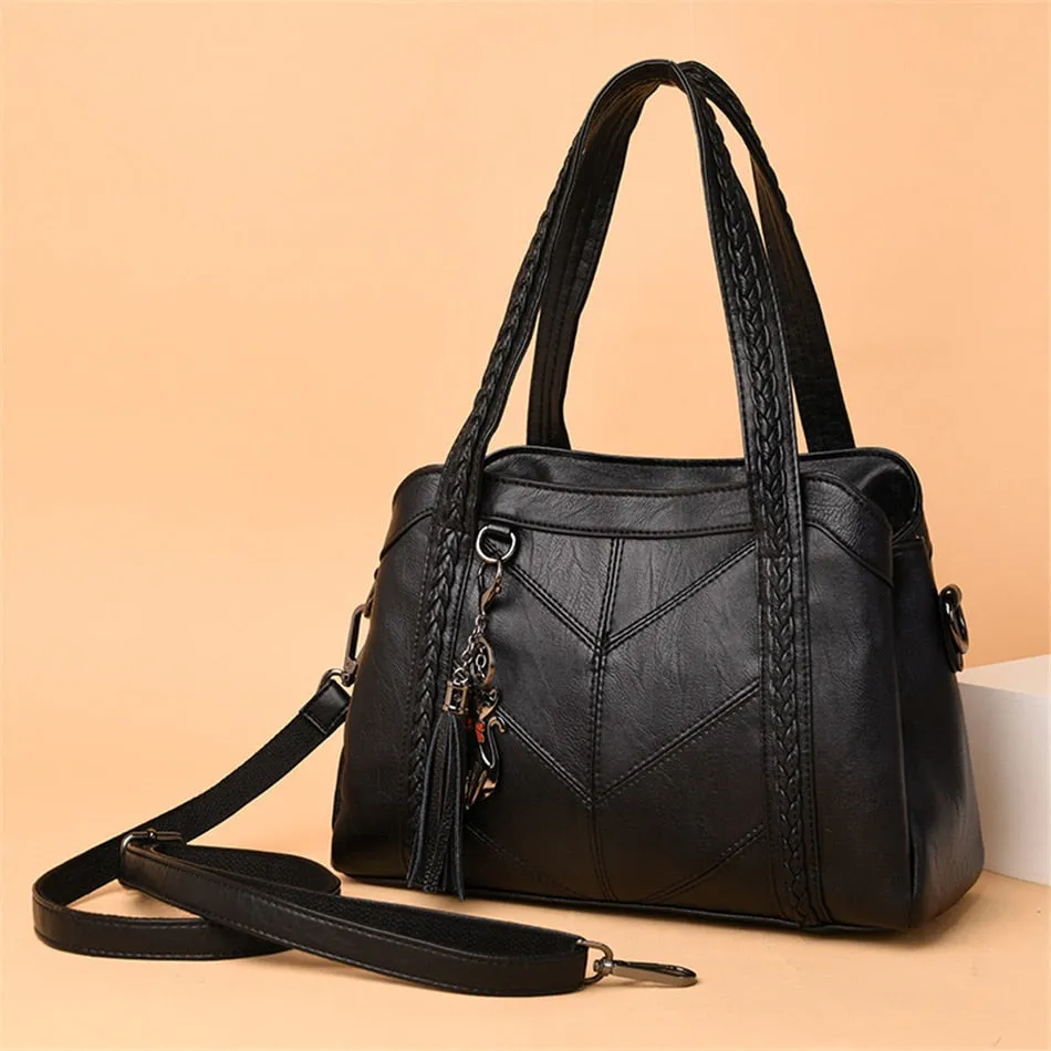 Women's Casual Soft Leather 3 layers Crossbody Messenger Handbags