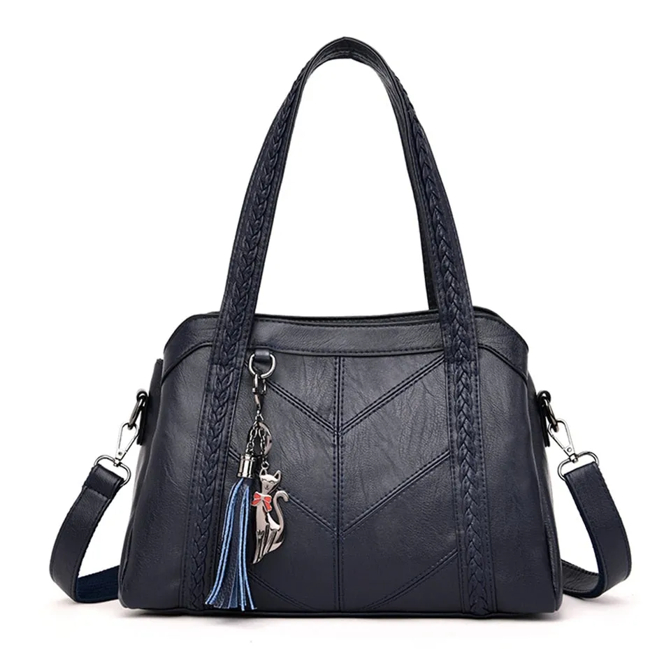 Women's Casual Soft Leather 3 layers Crossbody Messenger Handbags