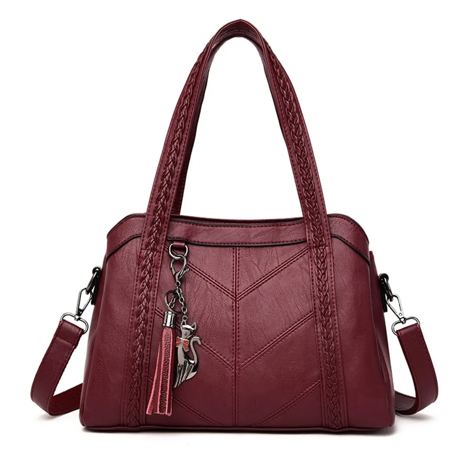 Women's Casual Soft Leather 3 layers Crossbody Messenger Handbags