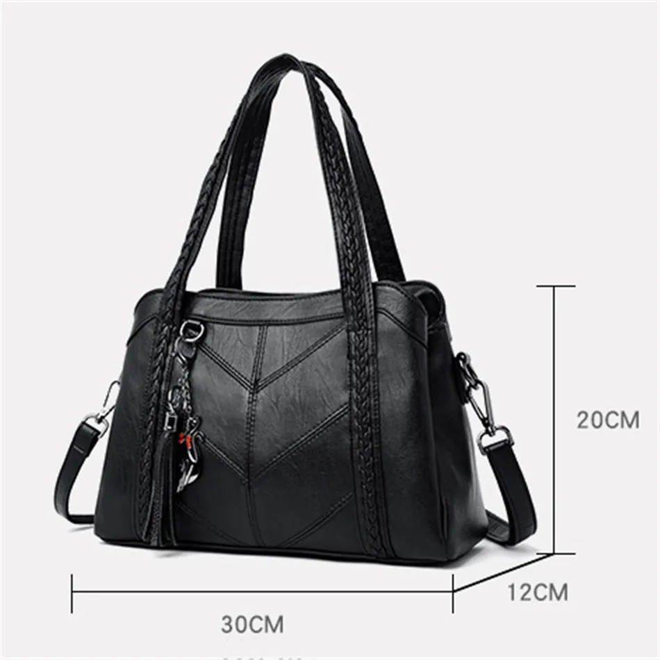 Women's Casual Soft Leather 3 layers Crossbody Messenger Handbags