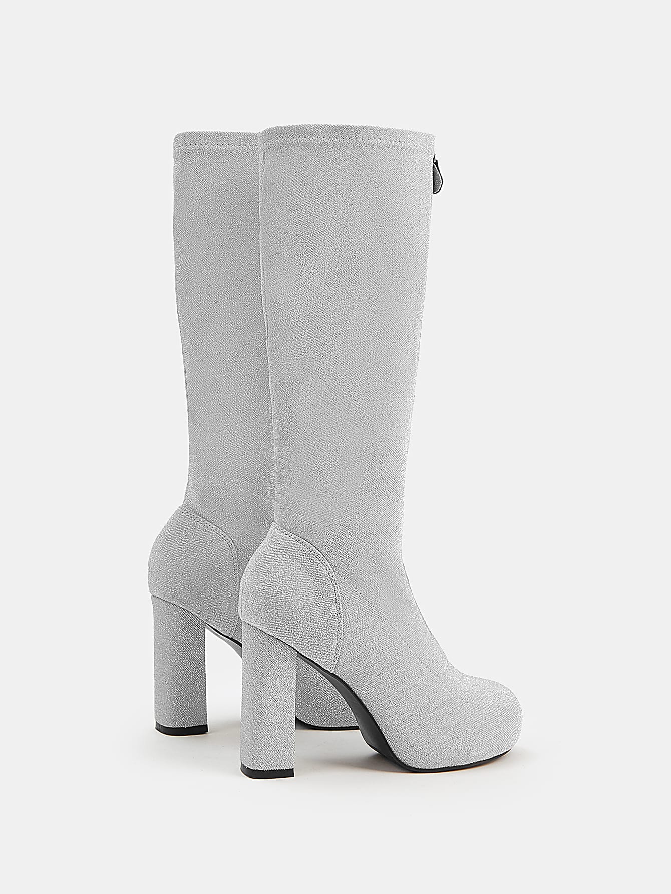 Zip Front Glitter Chunky Heeled Classic Boots